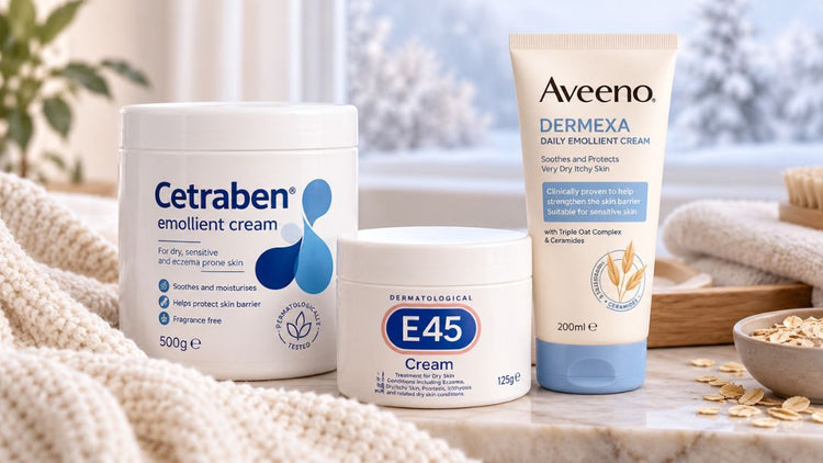 Cetraben, E45 and Aveeno Dermexa emollient creams for dry and sensitive skin in winter