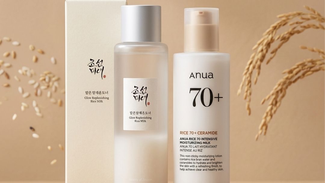 Rice water skincare featuring Beauty of Joseon and Anua products