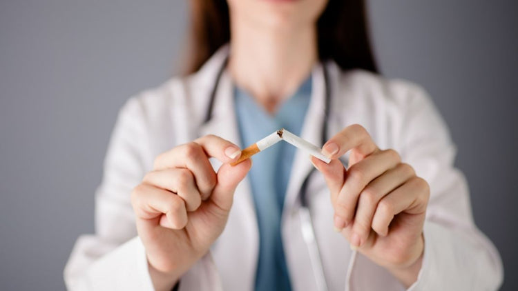 Pharmacist helping a patient with quit smoking support and nicotine replacement options during Stoptober in Ireland.