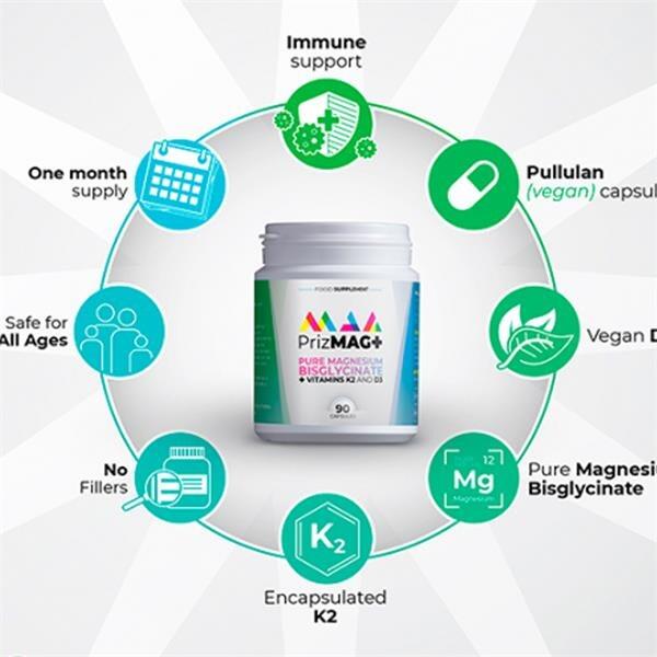 PrizMAG+ Magnesium Bisglycinate + Vitamin K2 and D3 details
