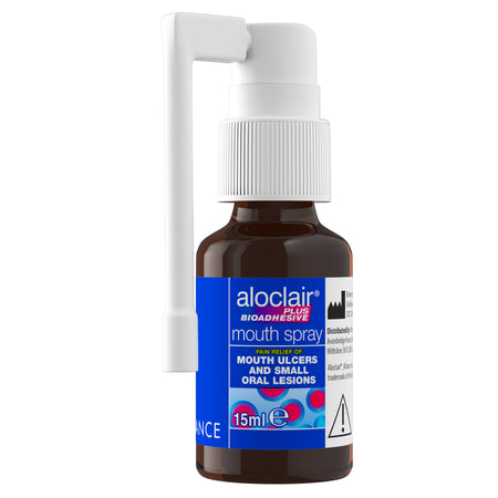 Aloclair mouth spray bottle on a white background