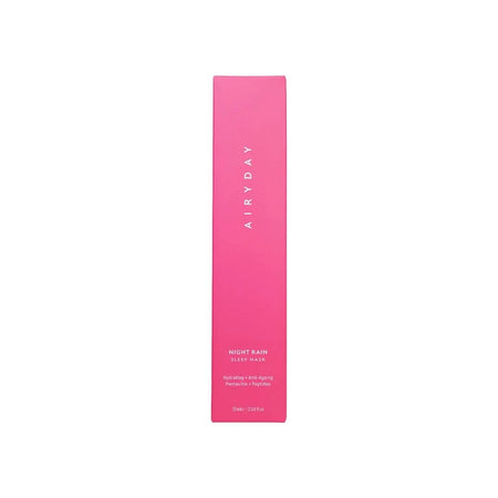 A tall, narrow pink box for AIRXDAY Night Rain Moisturizing + Repairing Treatment, shown against a plain white background.