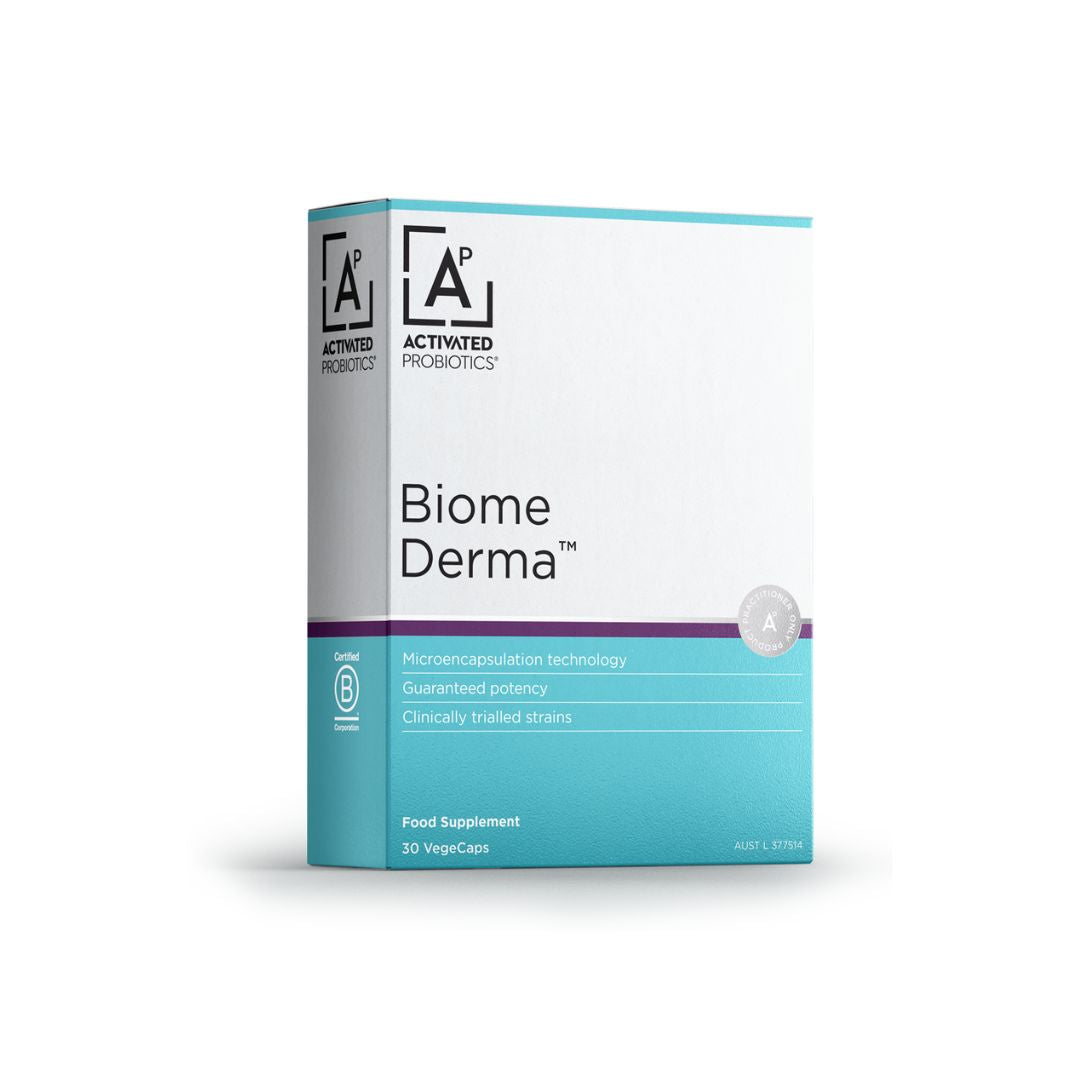 Activated Probiotics Biome Derma 30 Capsules packaging on a white background