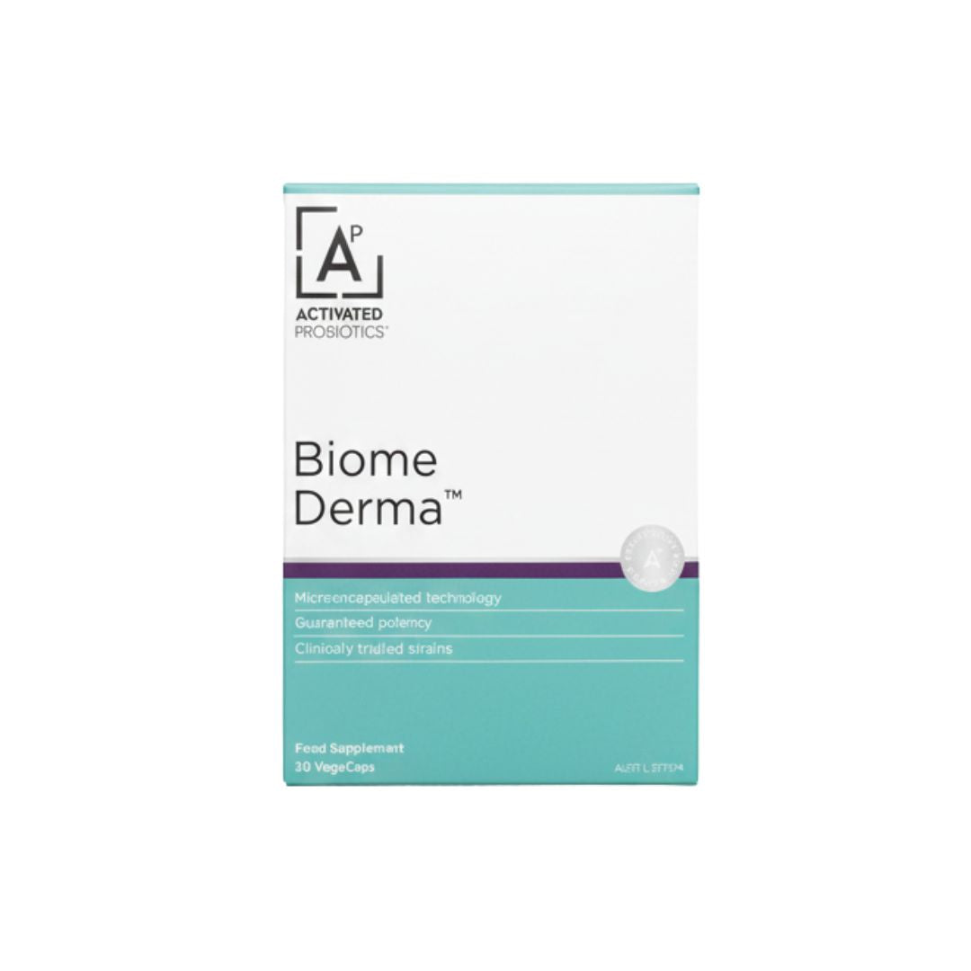 Activated Probiotics Biome Derma 30 Capsules packaging (front angle) on a white background