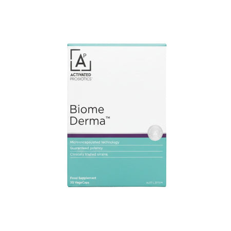 Activated Probiotics Biome Derma 30 Capsules packaging (front angle) on a white background