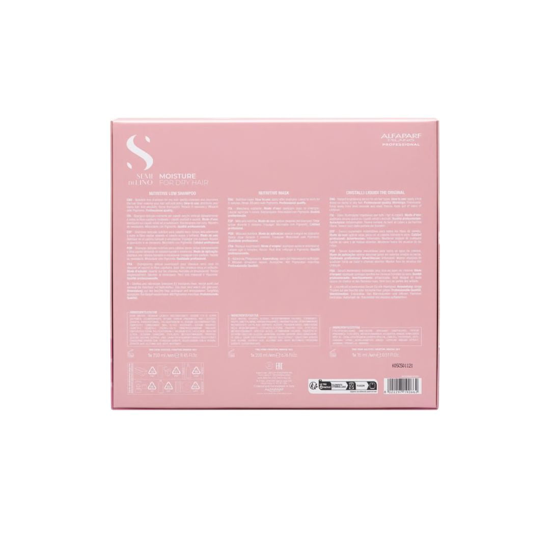 Alfaparf Milano Semi di Lino Moisture Gift Set (rear angle) on a white background