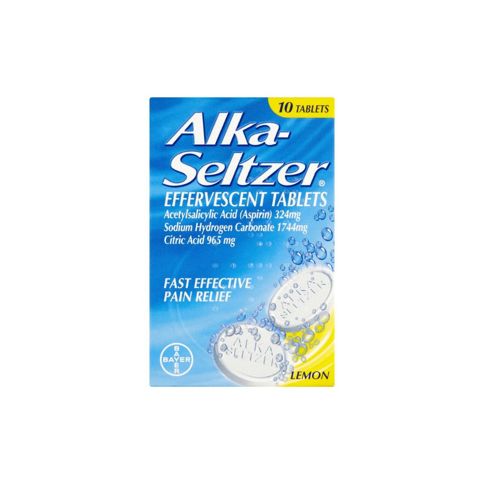 Alka-Seltzer Effervescent Lemon – 10 Tablets packaging on a white background