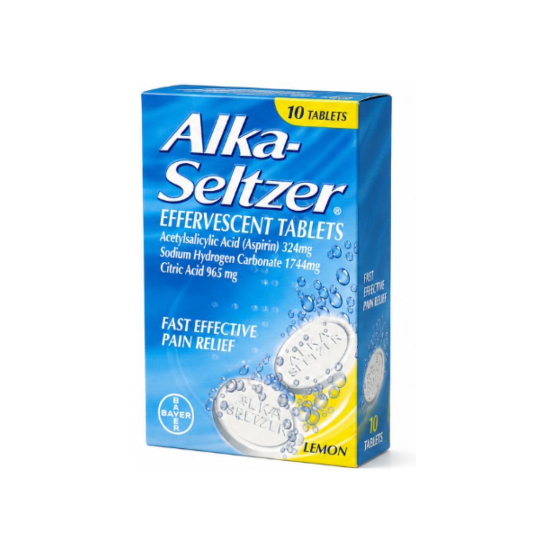 Alka-Seltzer Effervescent Lemon – 10 Tablets (side angle) packaging on a white background