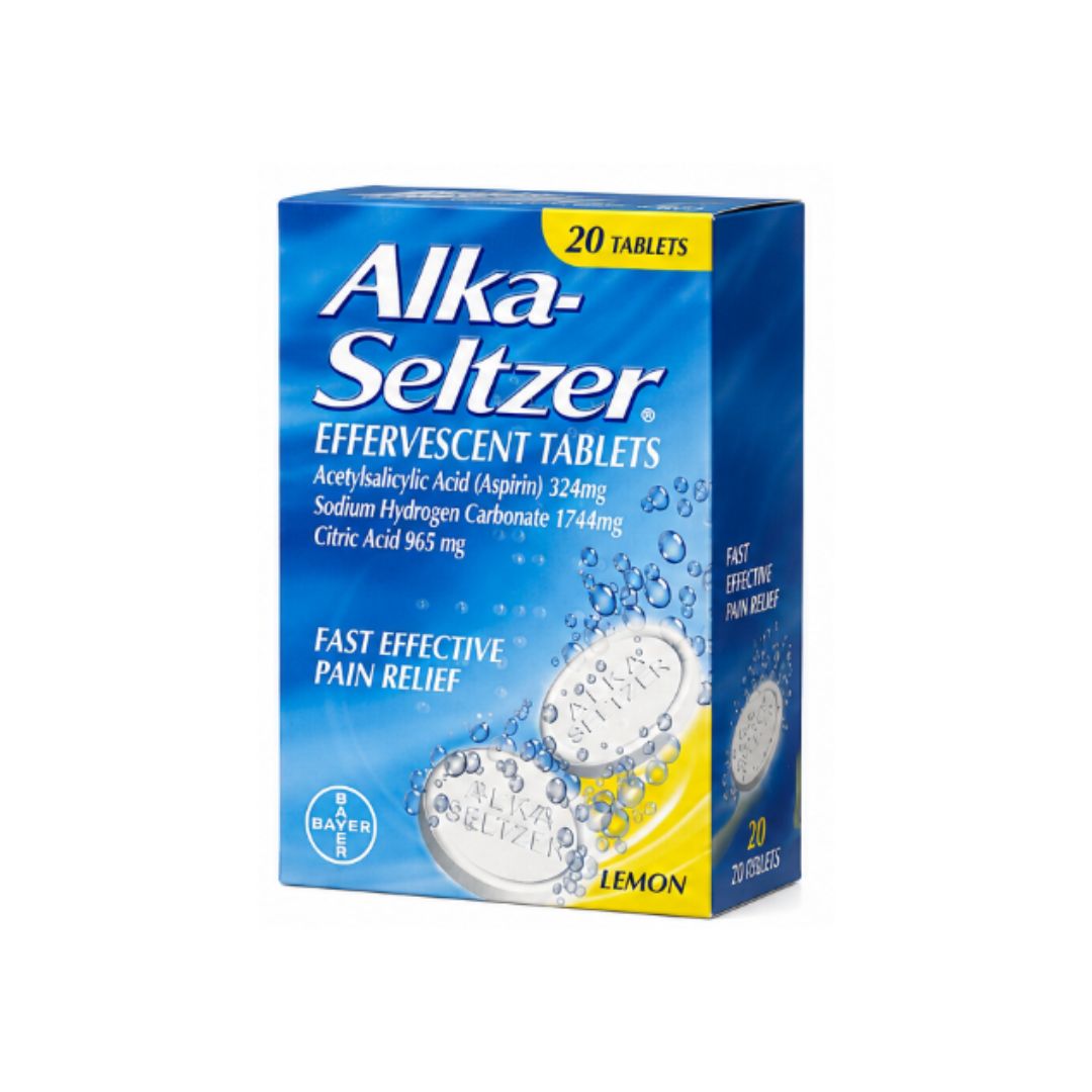 Alka-Seltzer Effervescent Lemon – 20 Tablets packaging on a white background