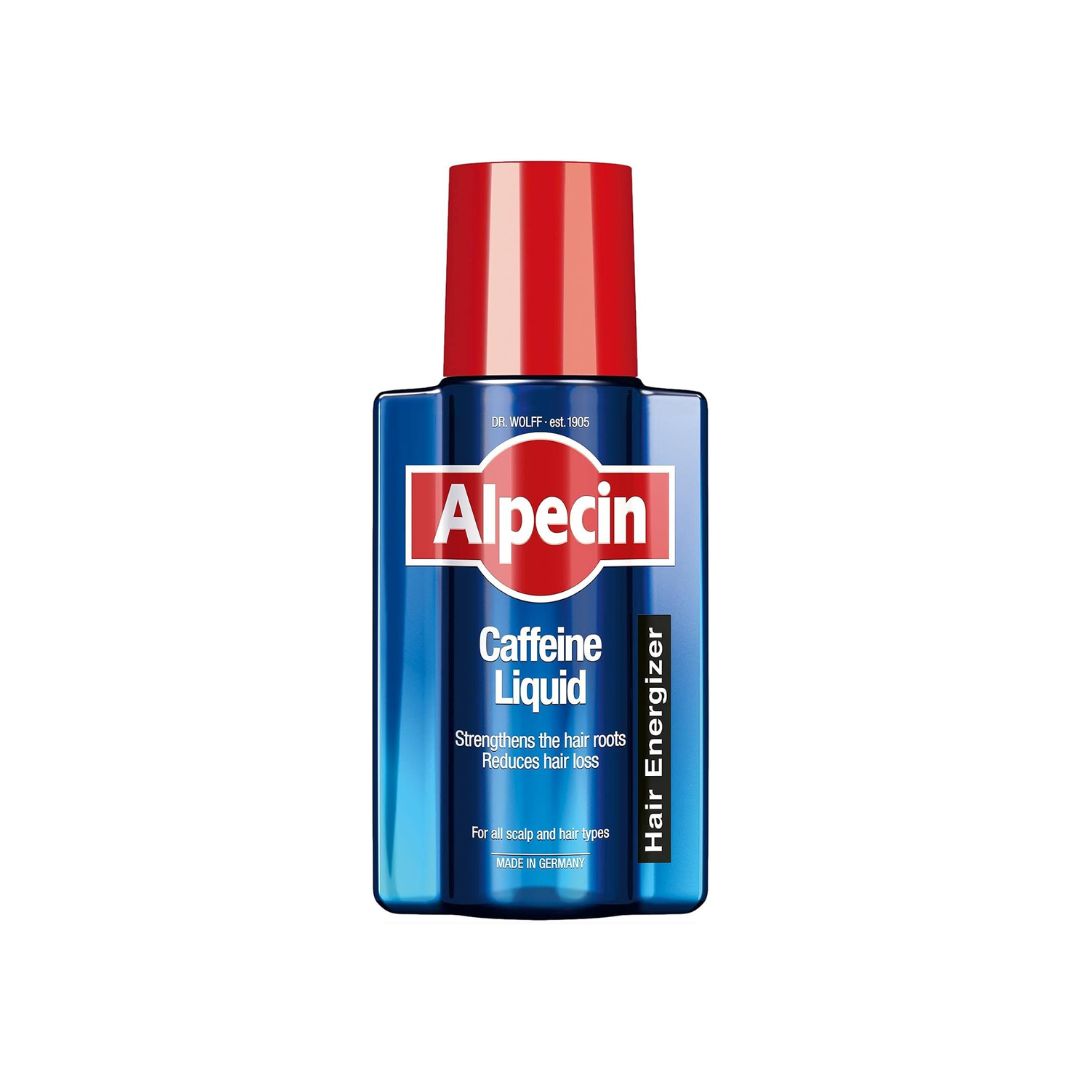 Alpecin Caffeine Liquid Hair Energizer bottle on a white background