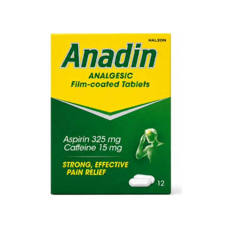 Anadin Analgesic Aspirin/Caffeine – 12 Tablets packaging on a white background