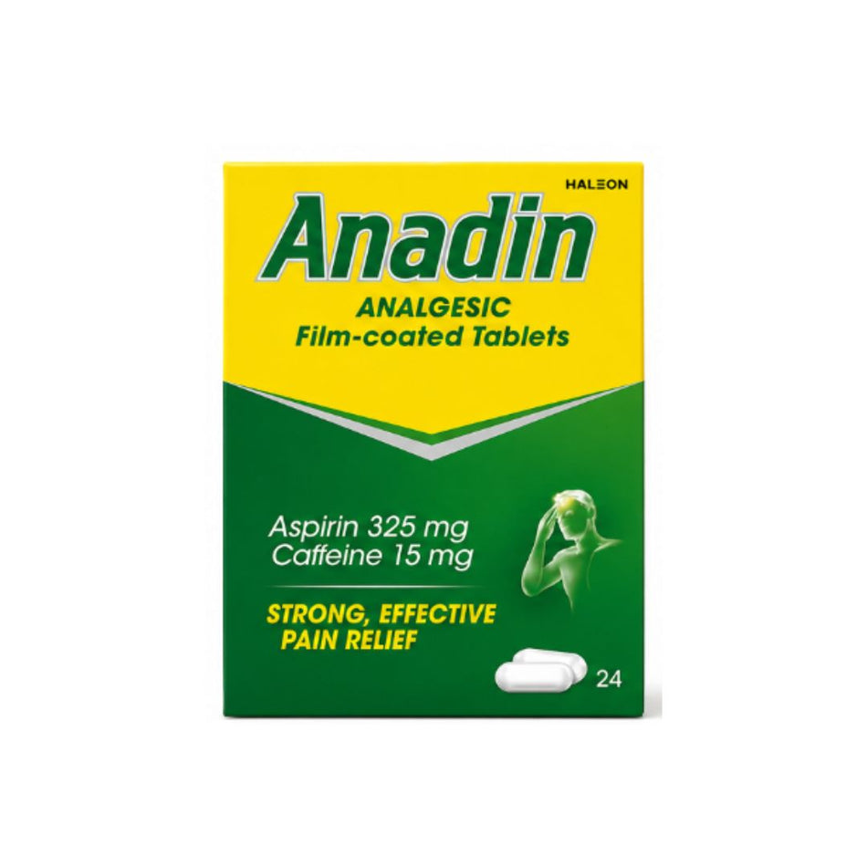 Anadin Analgesic Aspirin/Caffeine – 24 Tablets packaging on a white background