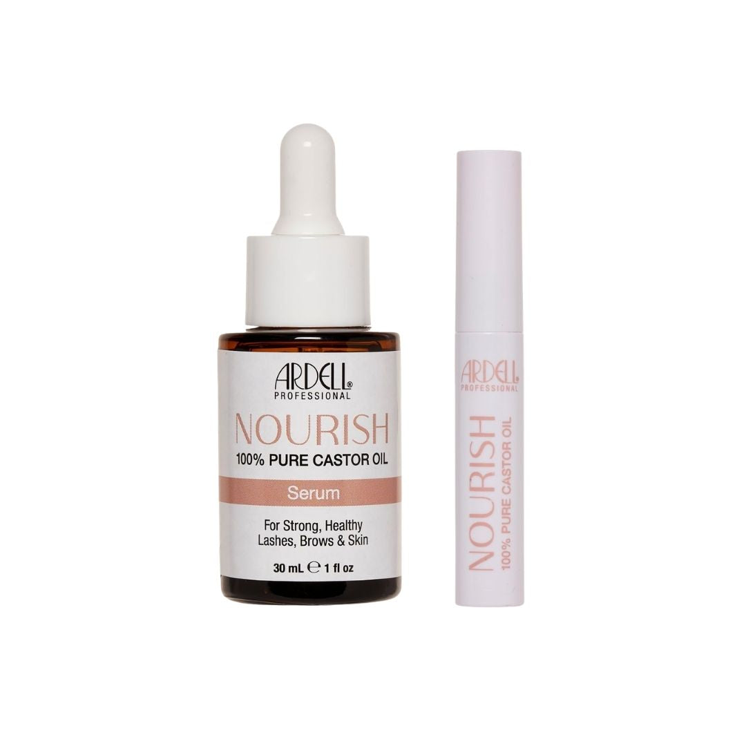 Ardell Nourish 100% Pure Castor Oil 30ml and 4ml bottles on a white background