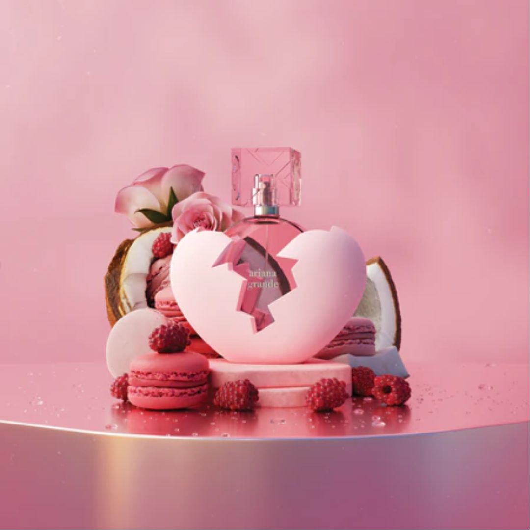 Ariana Grande Thank U, Next Eau de Parfum on a pink background