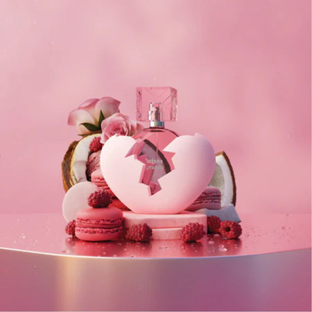Ariana Grande Thank U, Next Eau de Parfum on a pink background