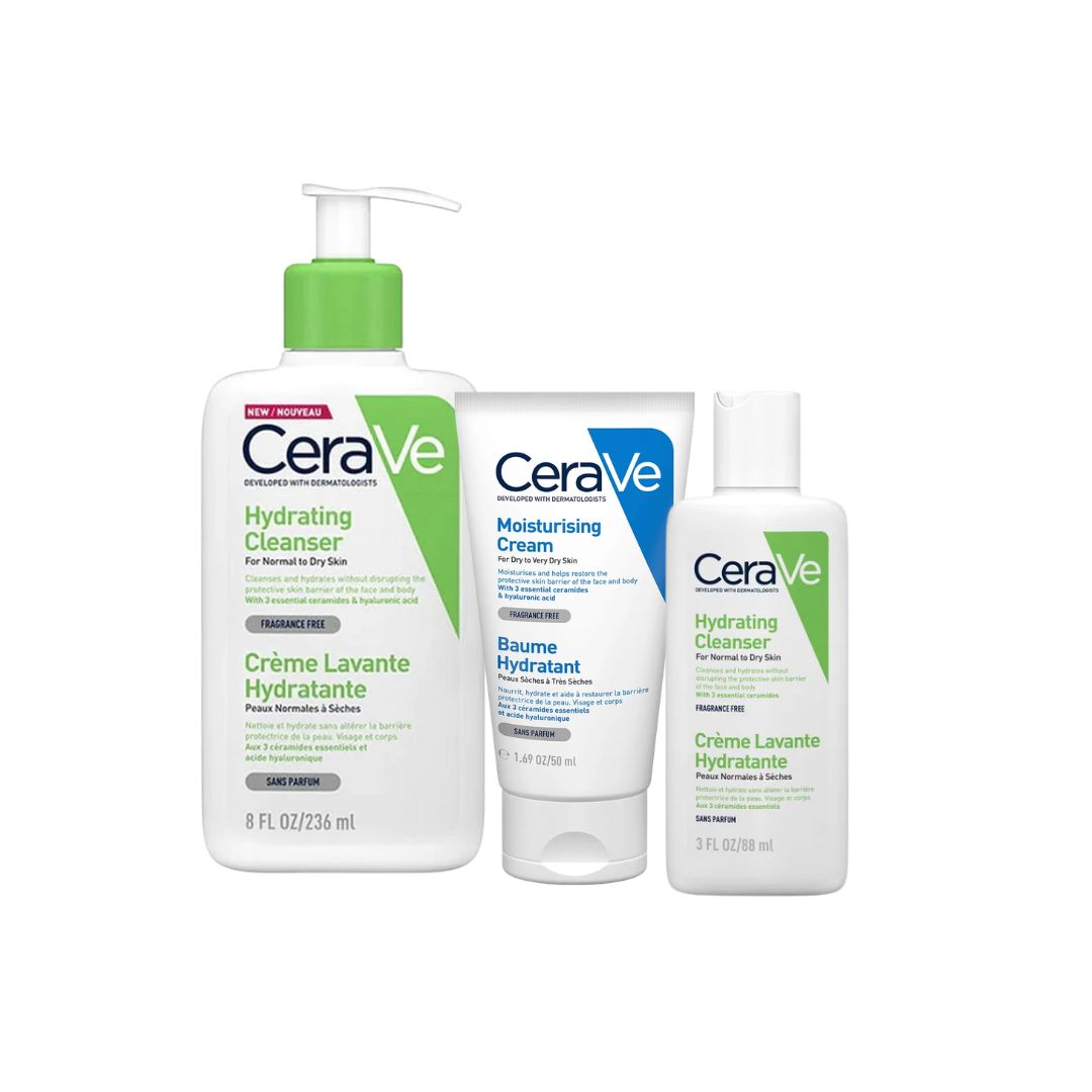 CeraVe Home & Away Gift Set contents on a white background
