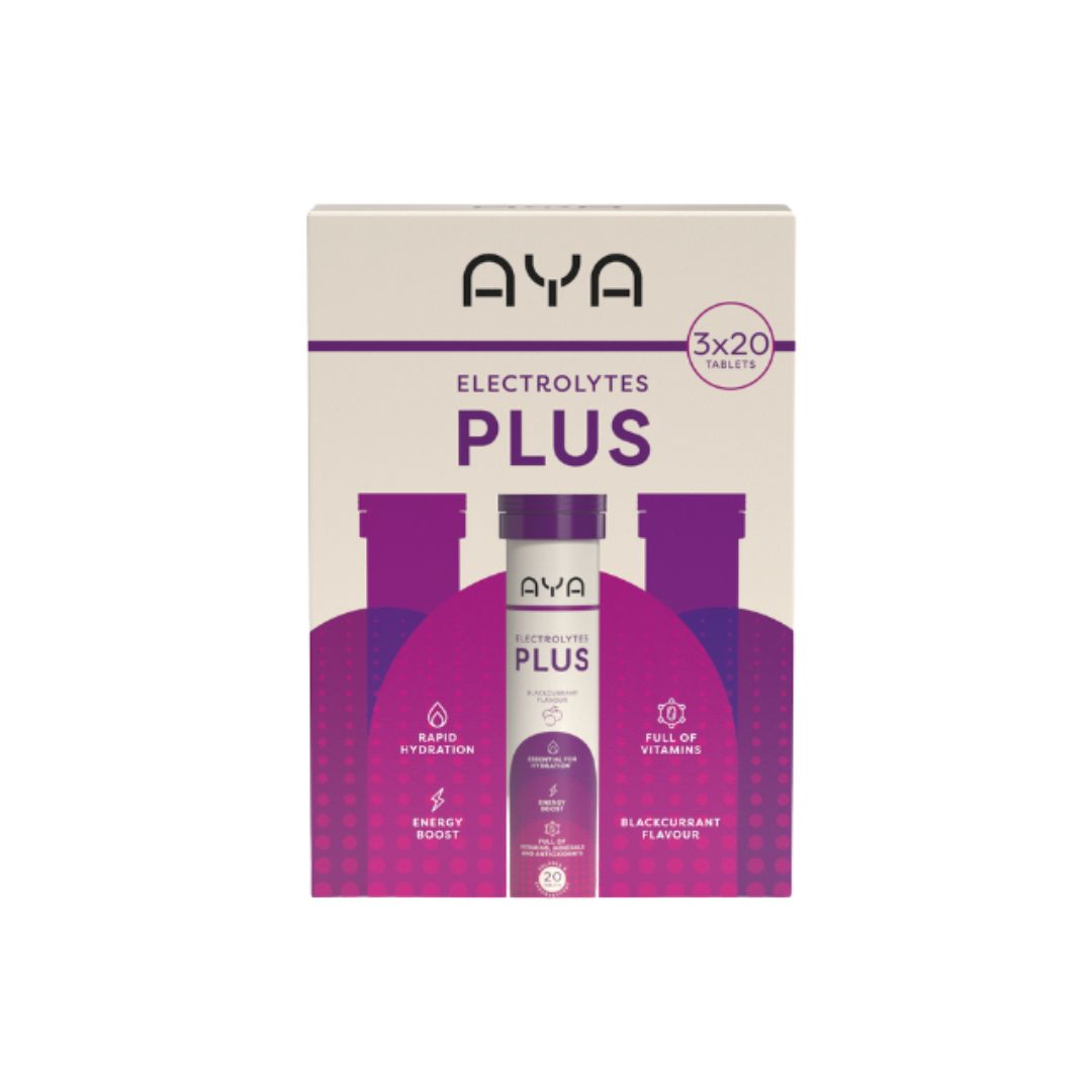Aya Electrolytes plus Blackcurrant triple pack box