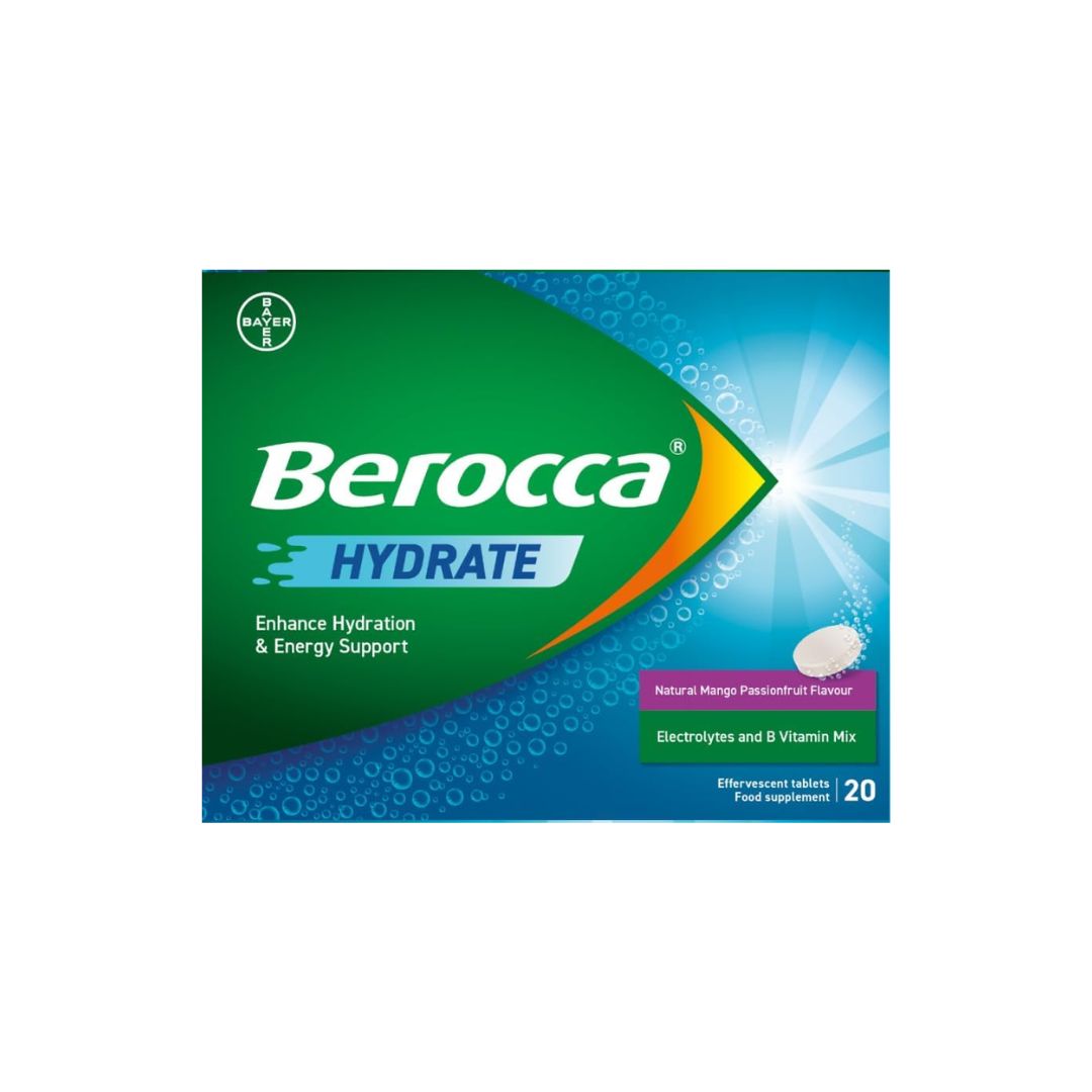 Berocca Hydrate Mango & Passionfruit Packaging on a white background