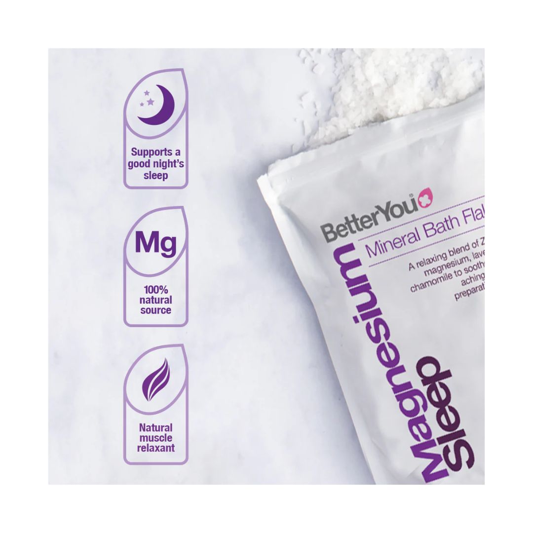 Better You Magnesium Sleep Bath Flakes key information graphic