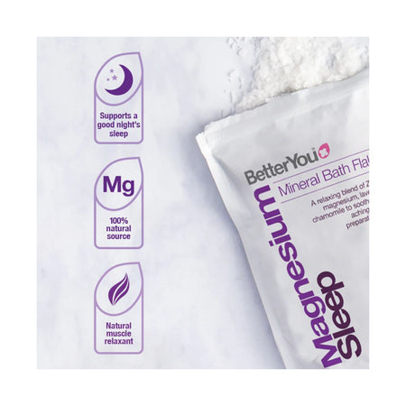 Better You Magnesium Sleep Bath Flakes key information graphic