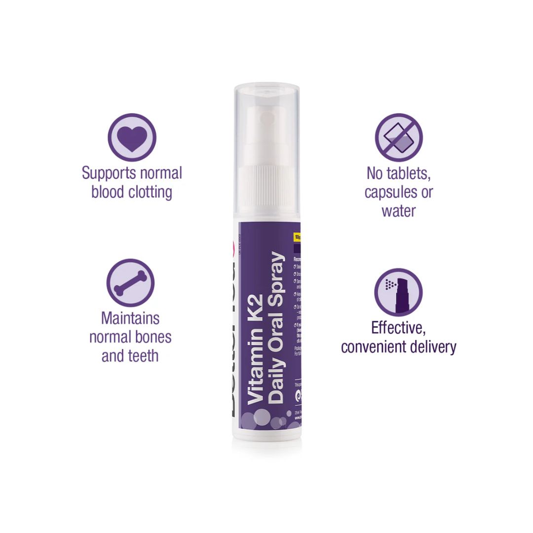 Better You Vitamin K2 180ug Daily Oral Spray key information graphic