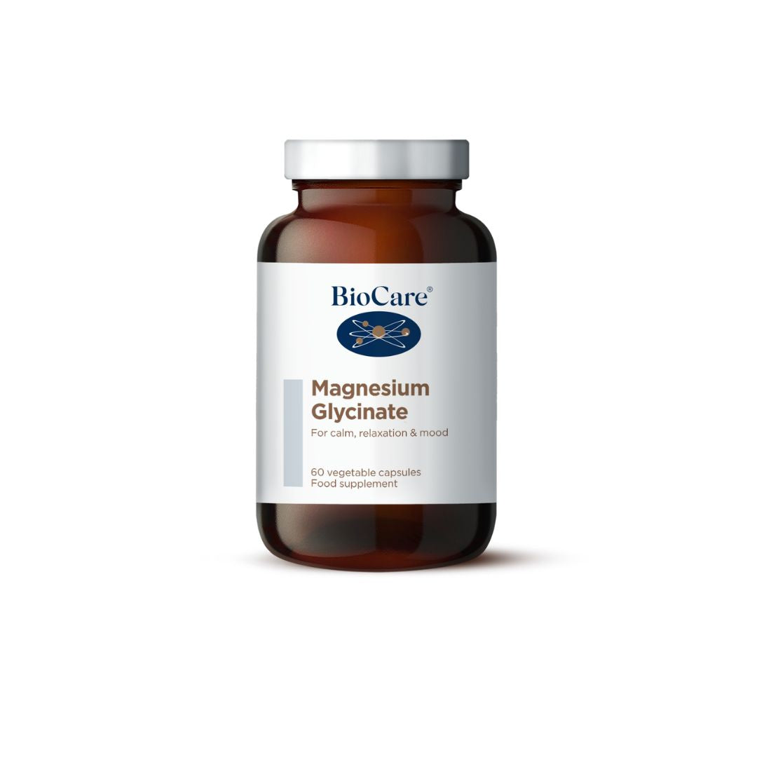 BioCare Magnesium Glycinate 60 Capsules bottle on a white background