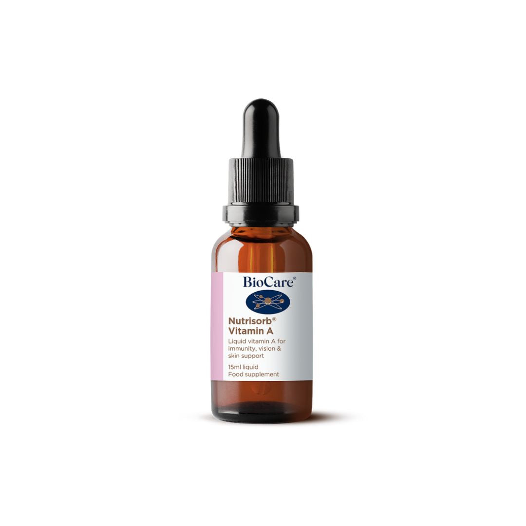 BioCare Nutrisorb Vitamin A dropper on a white background