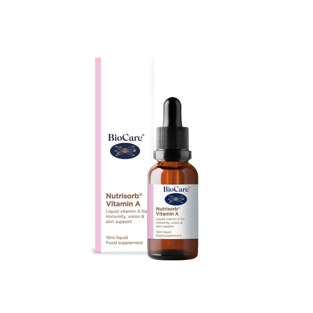 BioCare Nutrisorb Vitamin A Dropper and Packaging on a white background