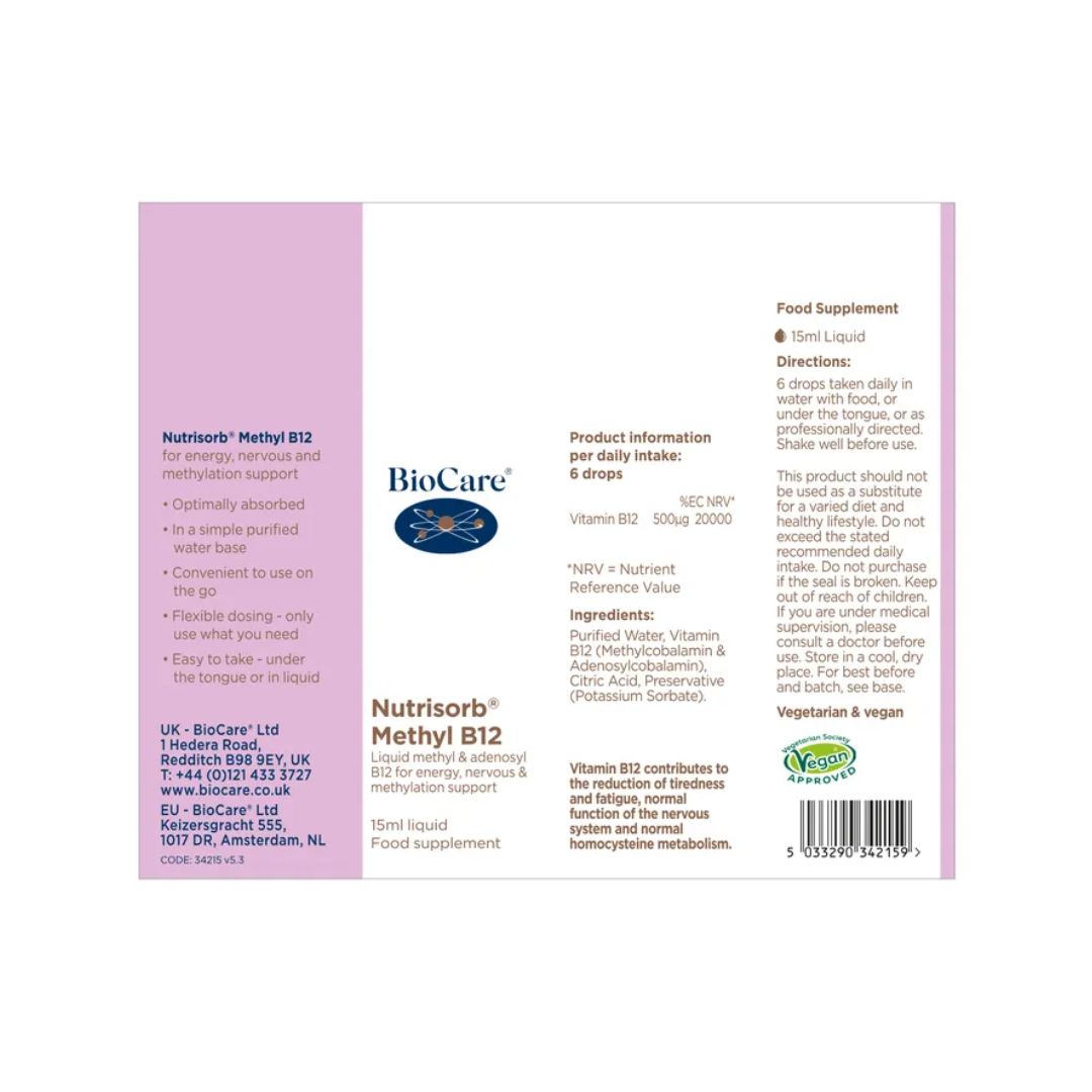 BioCare Nutrisorb Methyl B12  packaging folded out onto white background