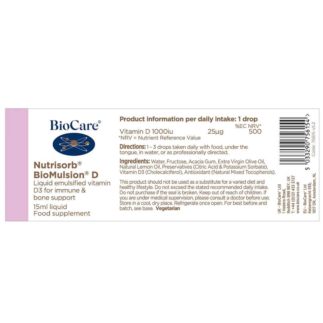 BioCare Nutrisorb BioMulsion D label on a white background