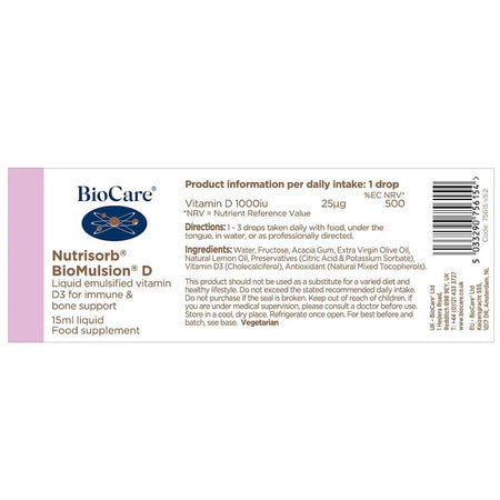 BioCare Nutrisorb BioMulsion D label on a white background