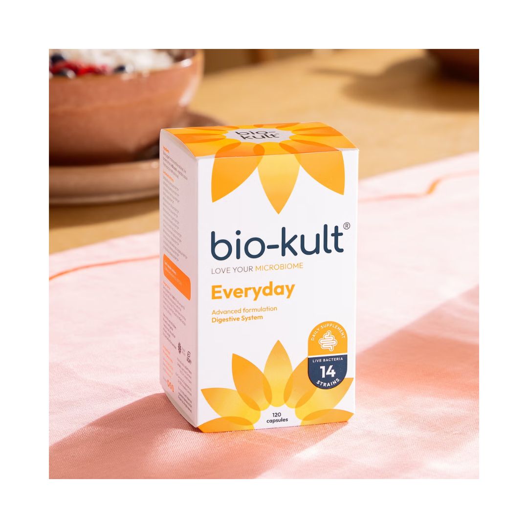 BioKult Everyday Probiotic 120Capsules packaging on a kitchen countertop