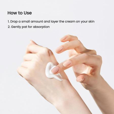 Hands applying cream with text on how to use it