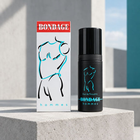 Milton Lloyd Bondage Eau de Toilette 50ml on a grey stone podium