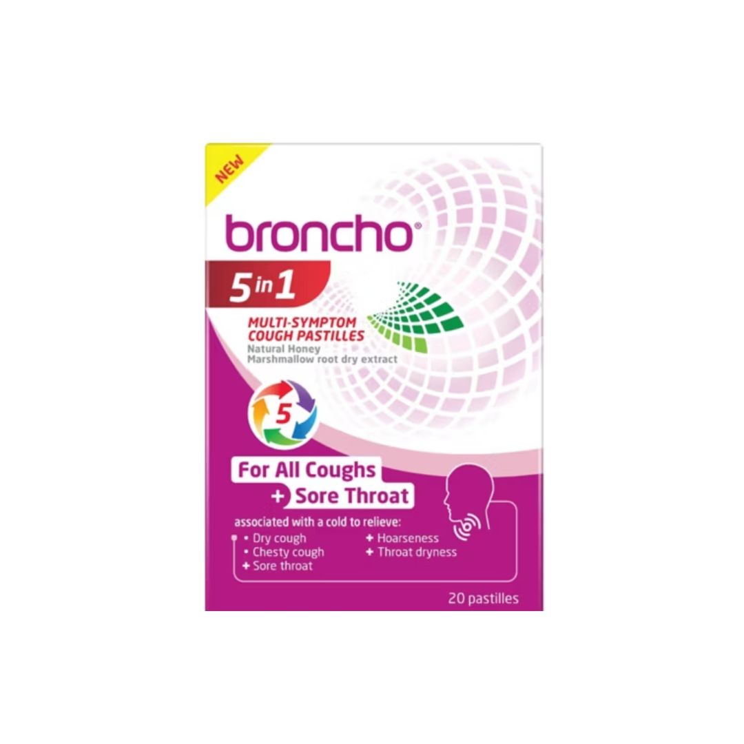 Broncho 5-in-1 Multi-Symptom Cough Pastilles on a white background
