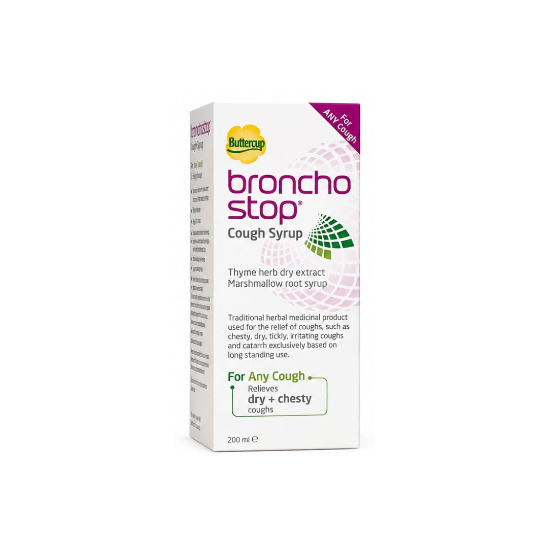 Bronchostop Cough Syrup 200ml packaging on a white background