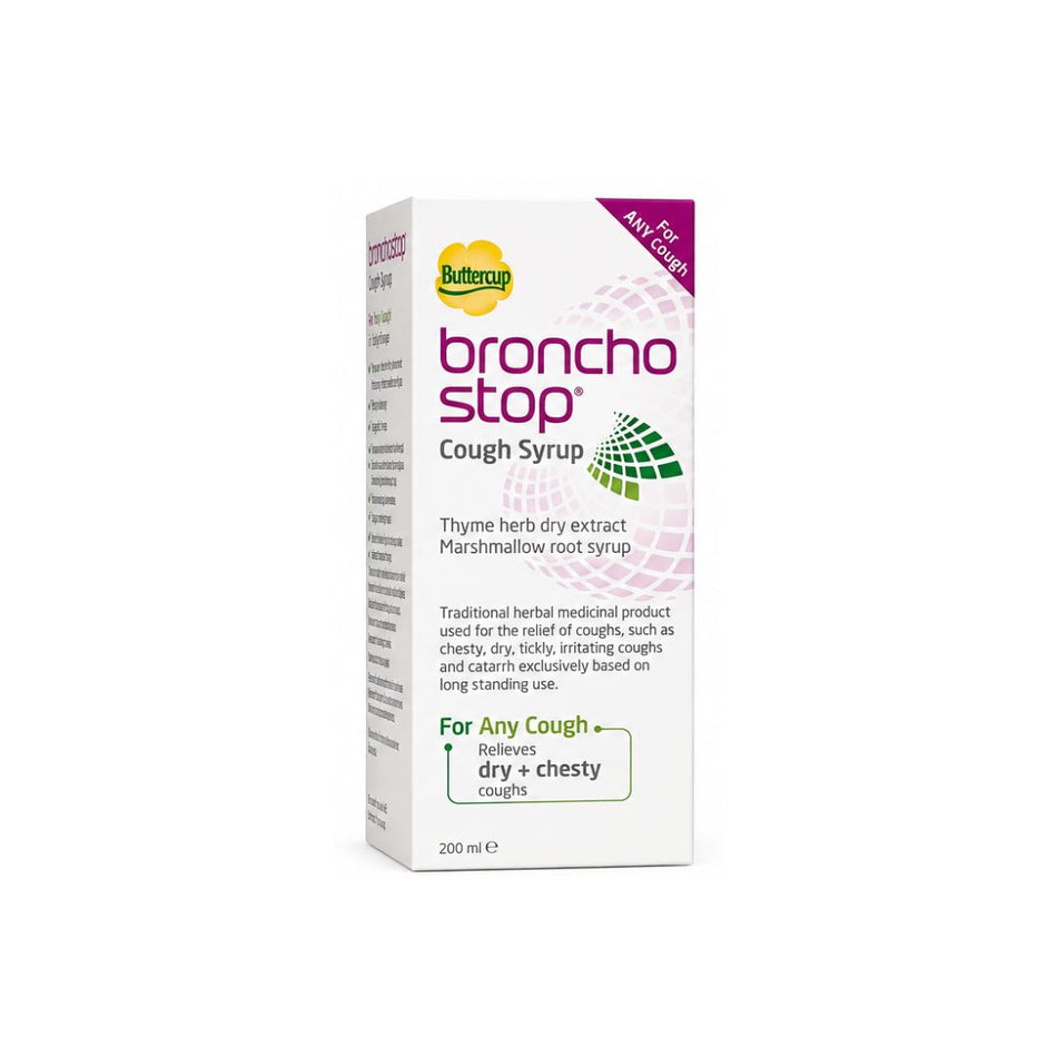 Bronchostop Cough Syrup 200ml packaging on a white background