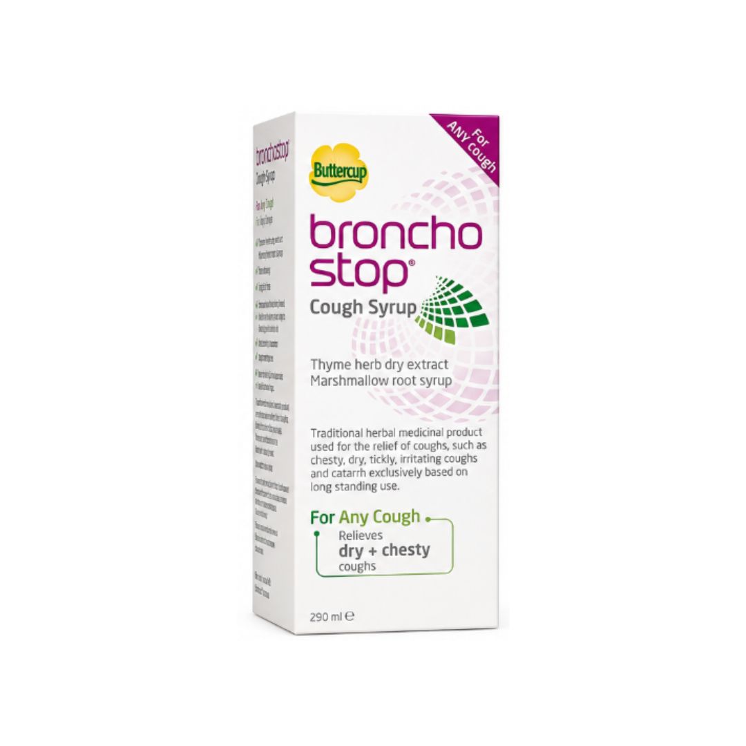 Bronchostop Cough Syrup 290ml packaging on a white background