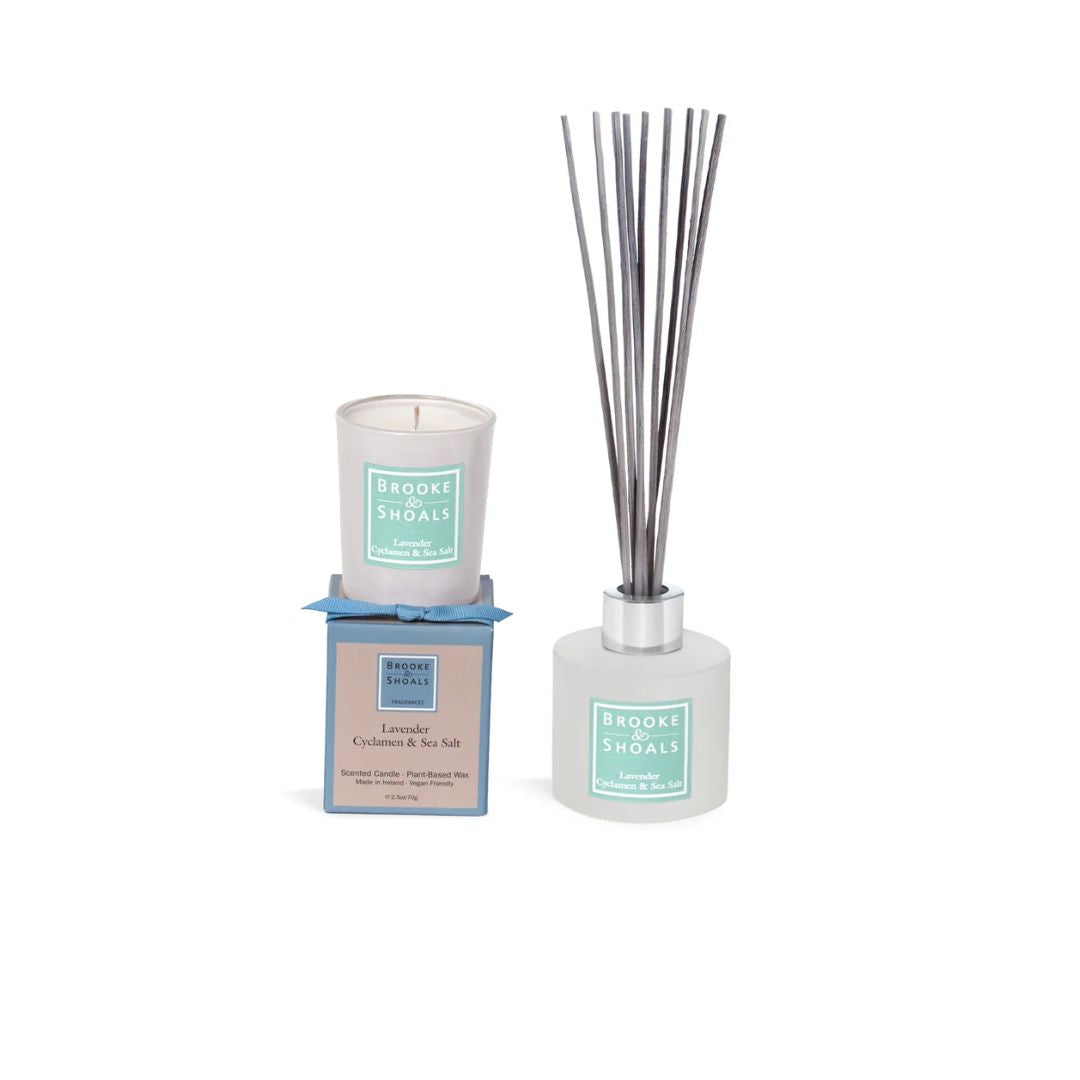 Brooke & Shoals Lavender Cyclamen & Sea Salt Gift Set contents on a white background