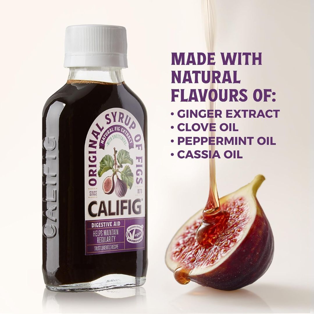 Califig Syrup of Figs 100ml 'MADE WITH NATURAL FLAVOURS OF:' graphic