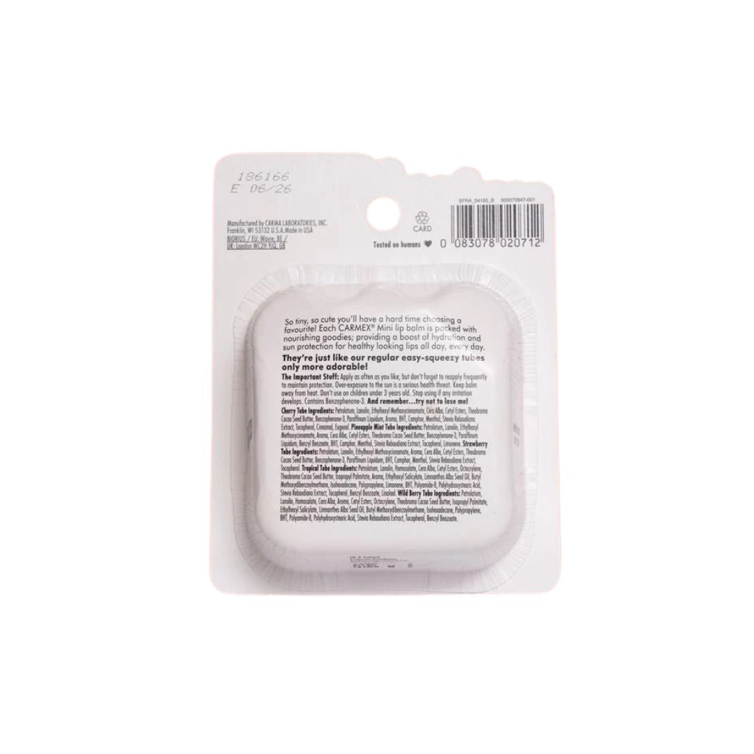 Carmex Minis Lip Balm 5 Pack (rear angle) on a white background