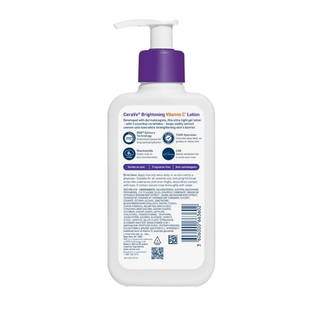 CeraVe Brightening Vitamin C Lotion 236ml pump (rear angle) on a white background