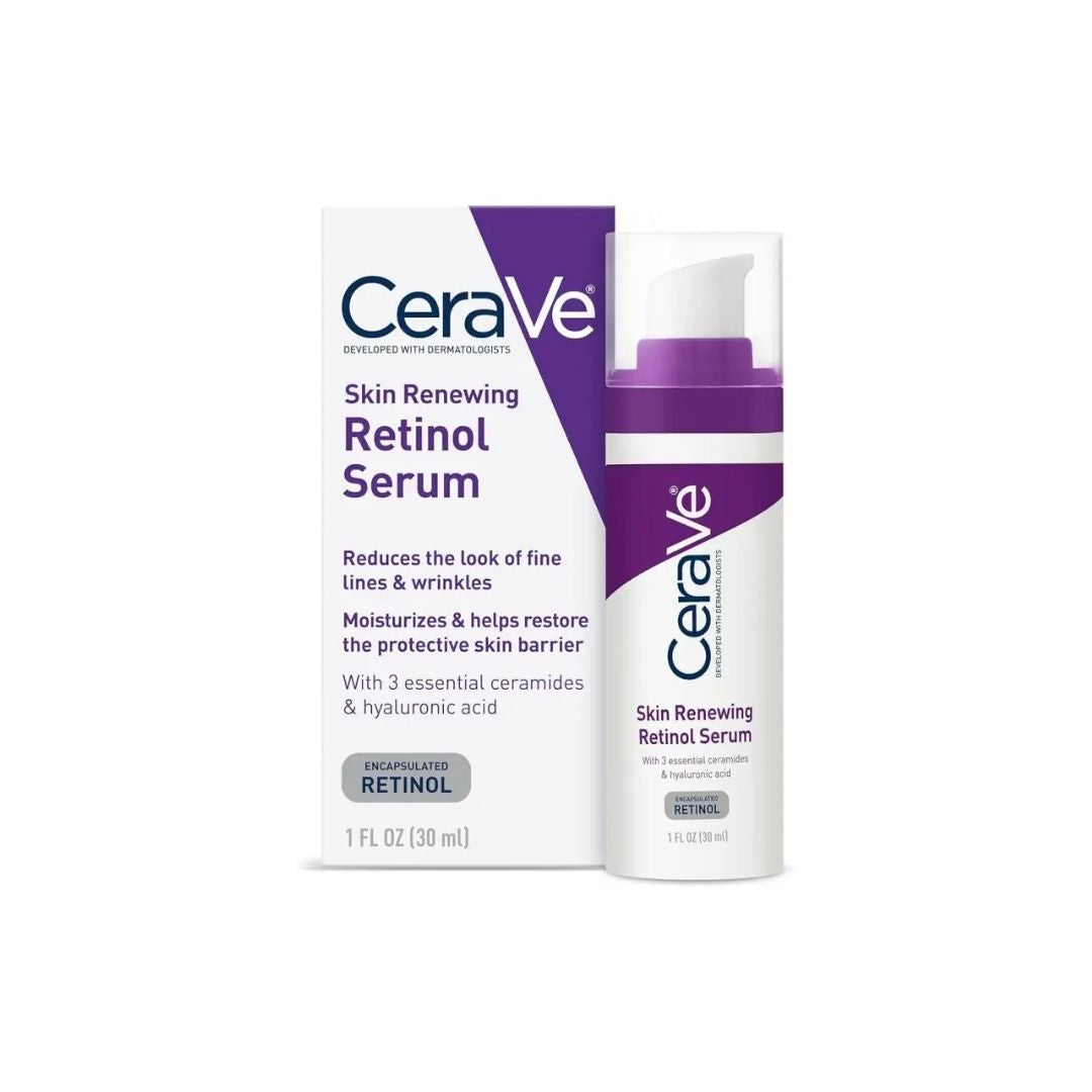 CeraVe Skin Renewing Retinol Serum 30ml pump and packaging on a white background