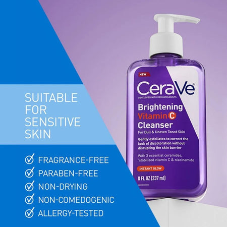 CeraVe Brightening Vitamin C Cleanser 236ml
attributes, fragrance free, paraben free, non drying, etc