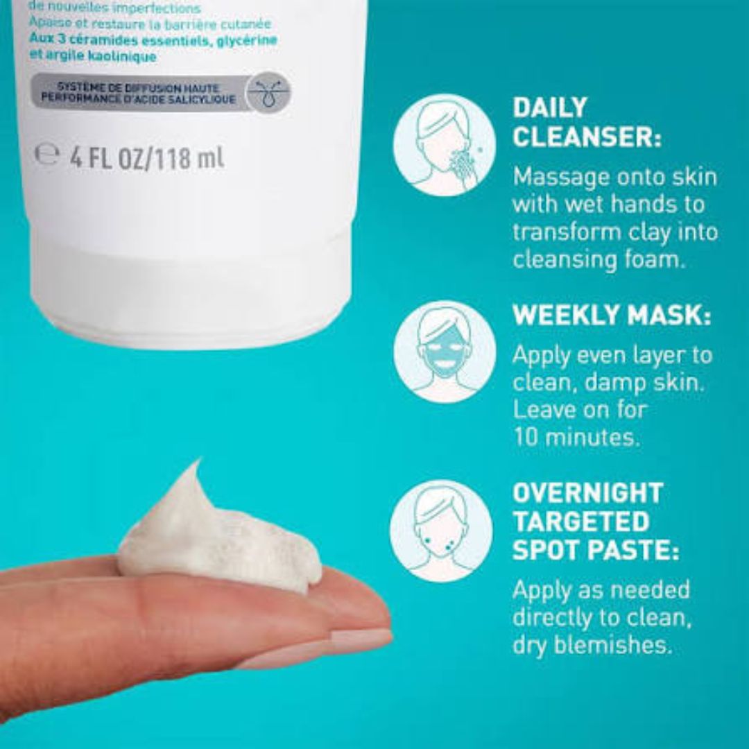 Cosmetic product with usage instructions on a teal background