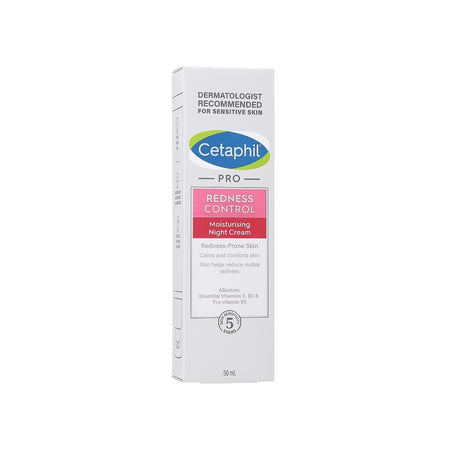 A 50 mL box of Cetaphil Pro Redness Control Moisturizing Night Cream on a plain white background.