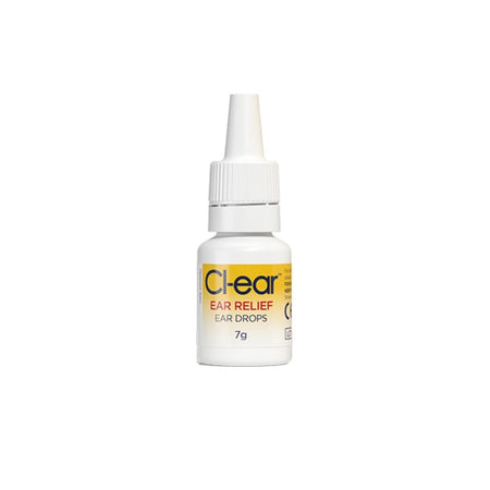 Cl-ear Ear Relief Drops bottle on a white background