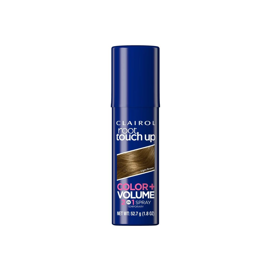 Clairoul Root Touch Up Color + Volume 1 Spray in a dark blue cylindrical bottle with white and pink text, shown on a plain white background.