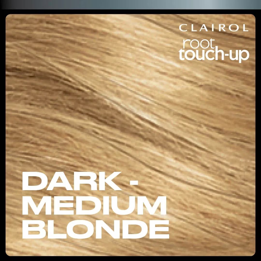 Clairol root touch-up powder for dark-medium blonde hair on a brown background