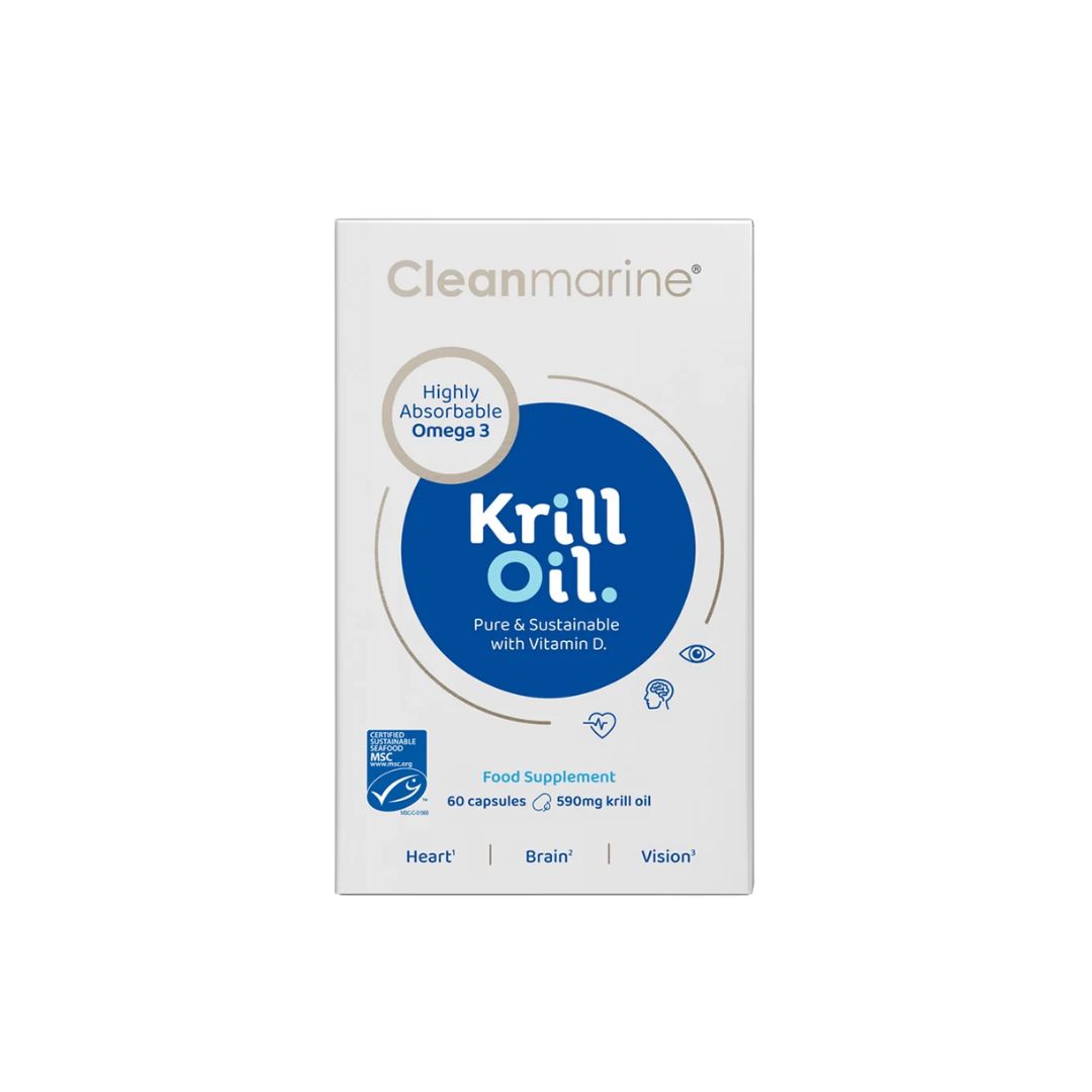  Cleanmarine Krill Oil Capsules Packaging on a white background